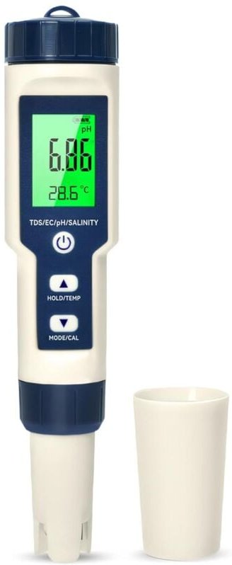 18 × 3,7 × 3,7 cm) pH-Meter, 5-in-1 PH/TDS/EC/Salzgehalt/Thermometer, LCD-Display-PH-Tester, automatische Temperaturkomp...