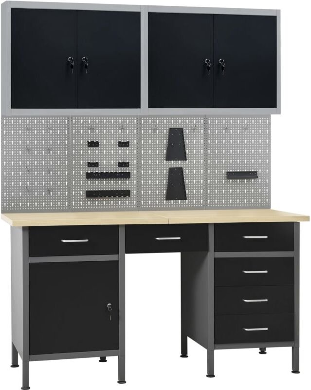 Vidaxl - Werkbank mit 4 Werkzeugwänden und 2 Wandschränken