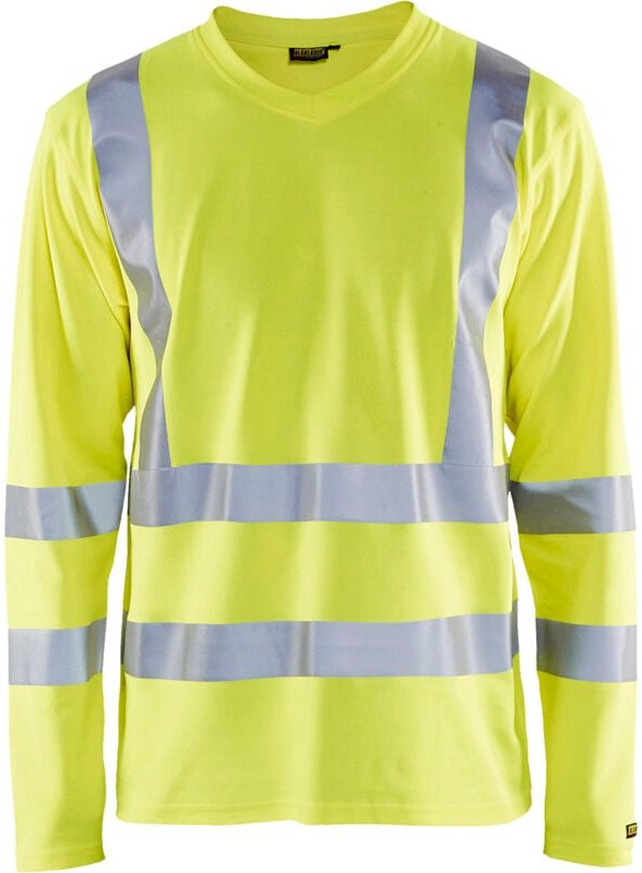Thumbnail - Arbeits-T-Shirt mit langen Ärmeln, Hochsichtbarkeit, V-Ausschnitt, UV-Schutz 3381 – Neon Gelb XS