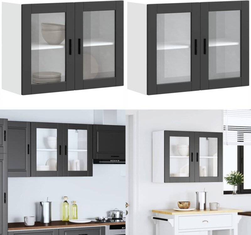 Küchen-Hängeschrank mit Glastür Porto Schwarz - Vidaxl