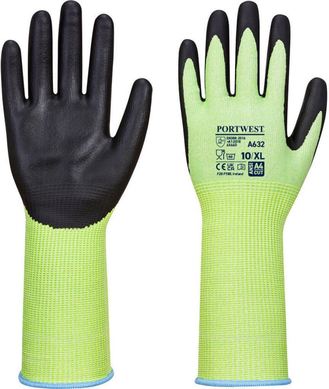 Thumbnail - Lange grüne Schnitt-Handschuhe mit grüner/schwarzer Manschette XL – Größe 10