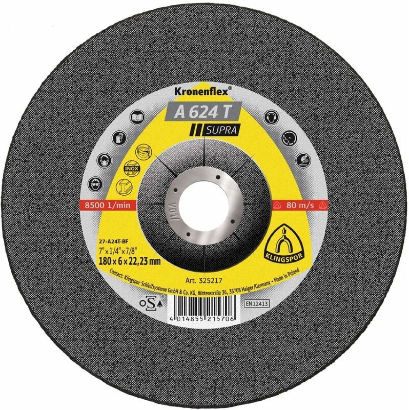 Thumbnail - Klingspor A 624 T Schruppscheiben, 180 x 6 x 22,23 mm, gekröpft