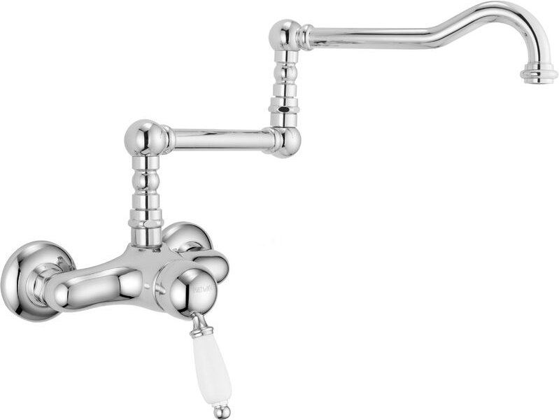 Wand-Spülbeckenmischer mit verbundenem Auslauf Porta & Bini New Old 50452 Chrom - weiß