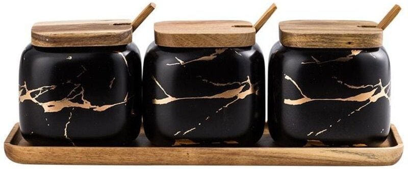 3x gewurzglaser mit tablett - schwarz
