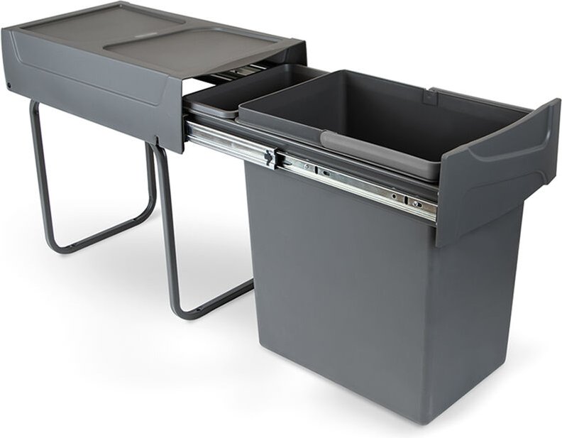 Recycle Recyclingbehälter für Küche, Bodenbefestigung und Handauszug, Kunststoff anthrazitgrau - Emuca