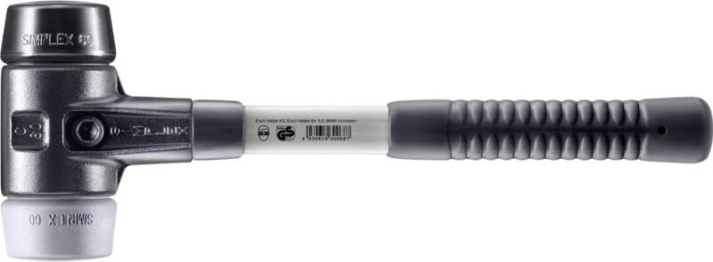 SIMPLEX-Schonhammer, Gummikomposition / TPE-mid mit verstärktem Tempergussgehäuse und Fiberglasstiel D=60 mm 3723.060