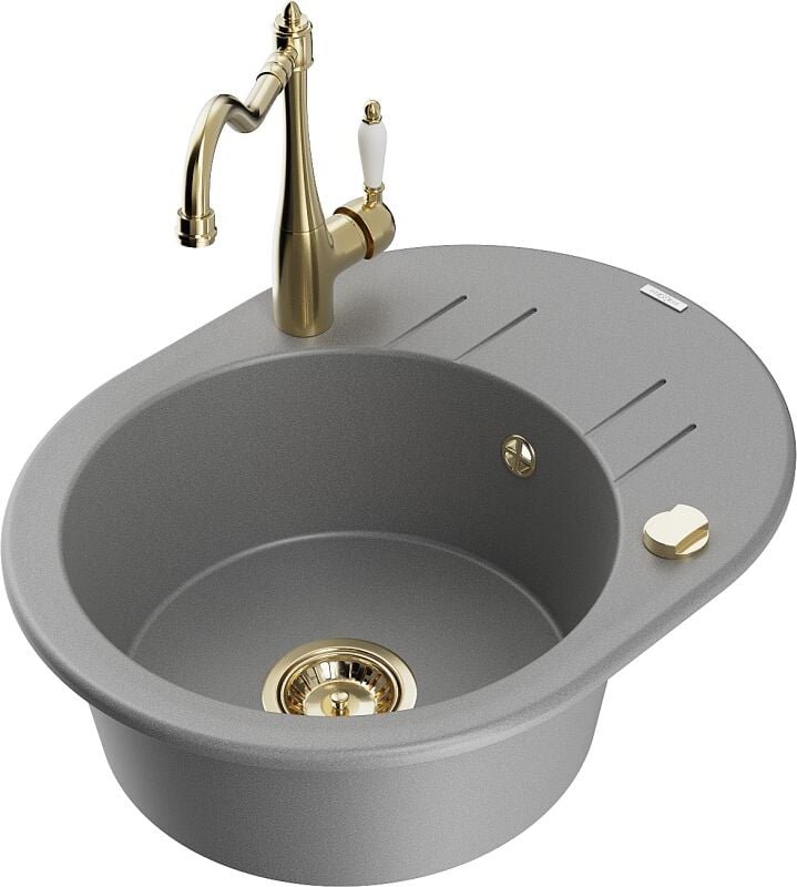 Kevin 1 Becken-Granitspüle mit Abtropffl√§che und Mischbatterie Carla, Grau - 6517-71-670700-50 - Mexen