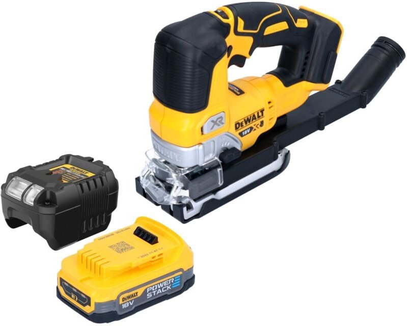 DeWalt DCS 334 E1 Akku Pendelhub Stichsäge 18 V Brushless + 1x Powerstack Akku 1,7 Ah + Ladegerät
