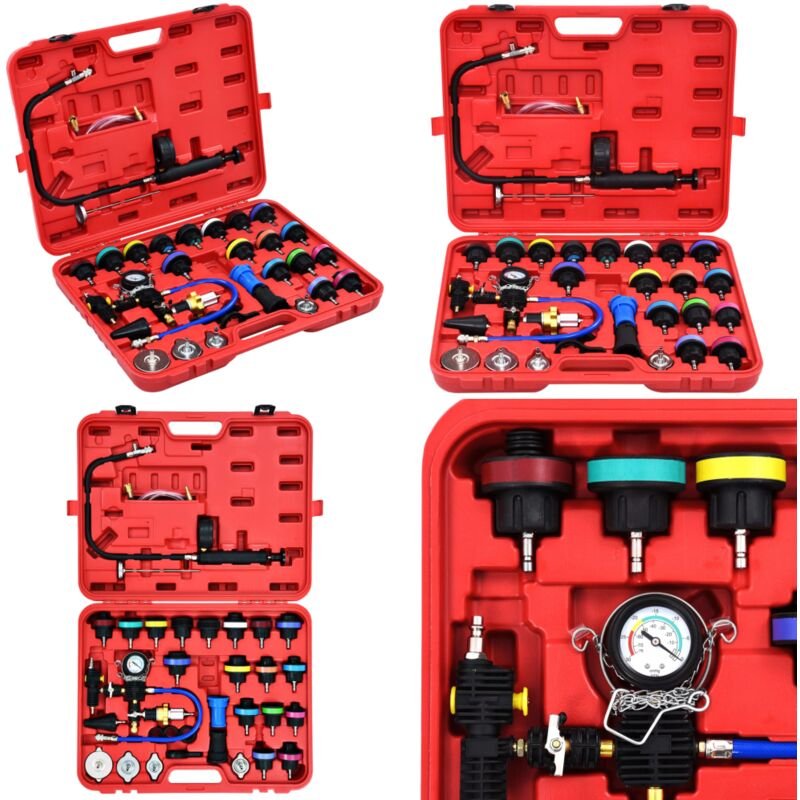 28-tlg. Druckprüfgerät für Kühlsystem & Kühlerdeckel - Kühlsystemprüfung - Drucktest - Kühlmittelwechsel - Leckageortung...