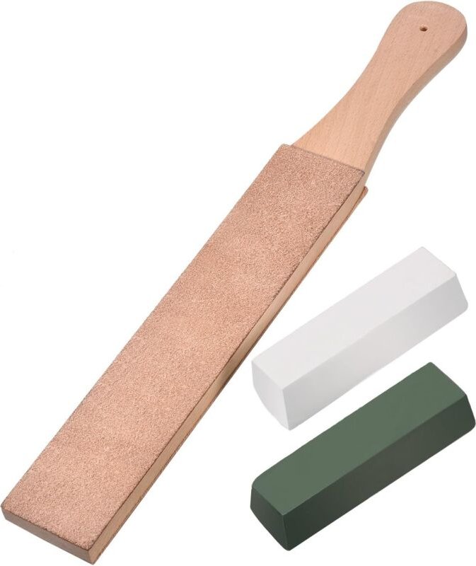 3-teiliges Lederstreichriemen-Set, doppelseitiger Leder-Blockierpaddelstreichriemen mit weiß-grünen Poliermitteln (große...