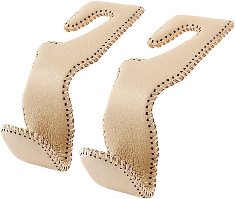 Xinuy - Ahlsen Autohaken für Geldbörsen und Taschen, Aufbewahrungshaken für den Autorücksitz aus beigem Leder, 2er-Set