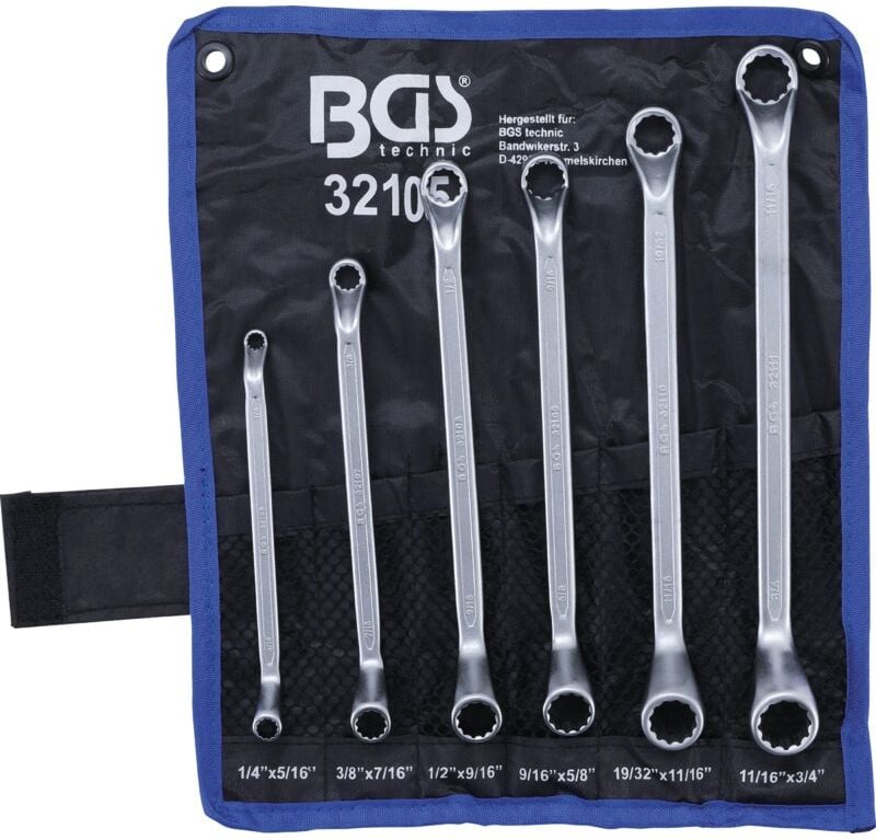 Doppel-Ringschlüssel-Satz tief gekröpft Zollgrößen SW 1/4" - 3/4" 6-tlg.