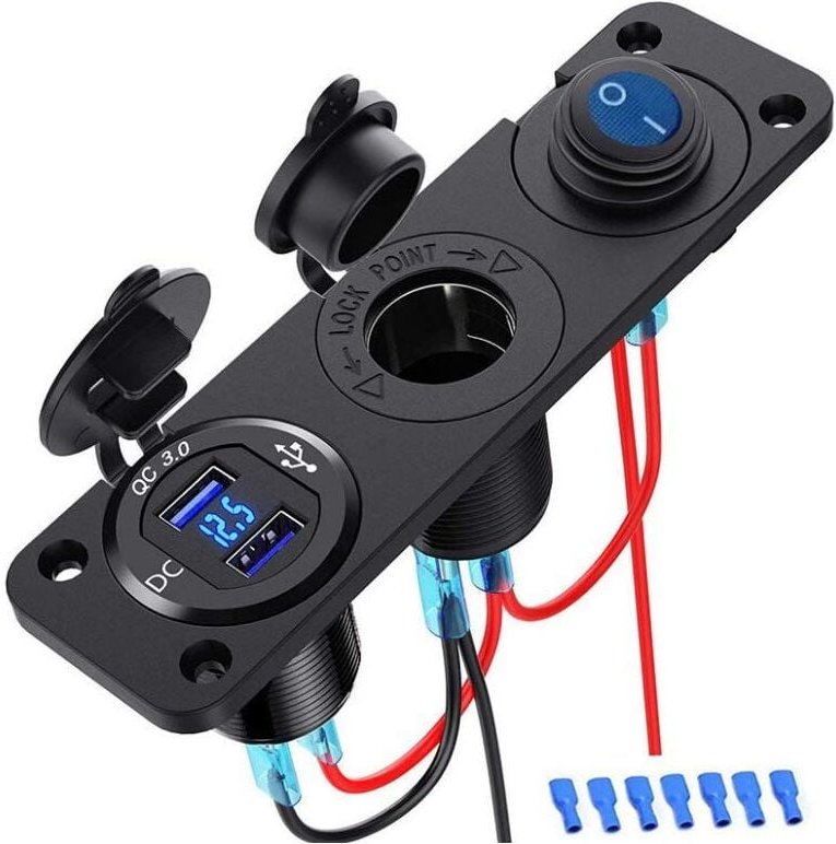 Thumbnail - 12 v qc 3.0 USB-Steckdose, 3-in-1 wasserdichter Knopfschalter mit LED-Voltmeter, Ein-/Ausschalter, Zigarettenanzünder fü...