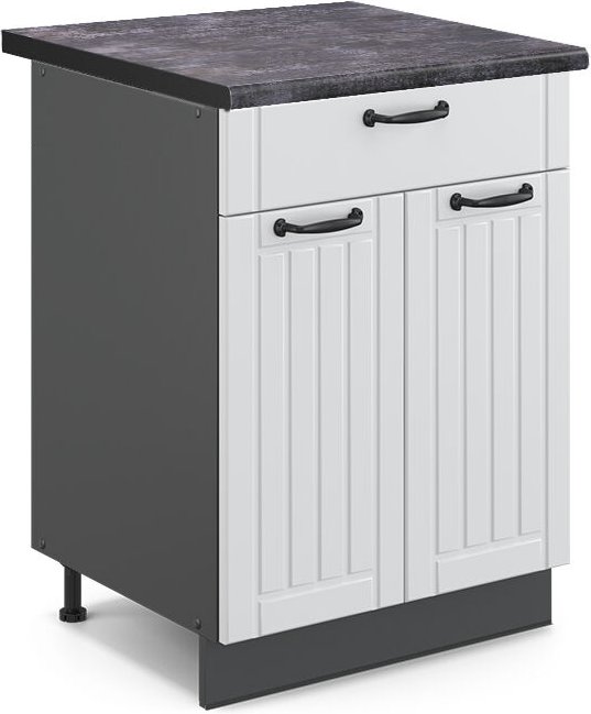 Küchenunterschrank Fame-Line, Weiß Landhaus, 60 cm mit Schublade, ap Anthrazit Vicco