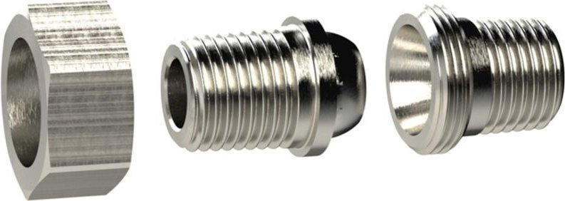 Riegler - Lösb. Doppelgew.nippel, kon. dichtend r 1/4 a., r 3/8 a. ms vern.