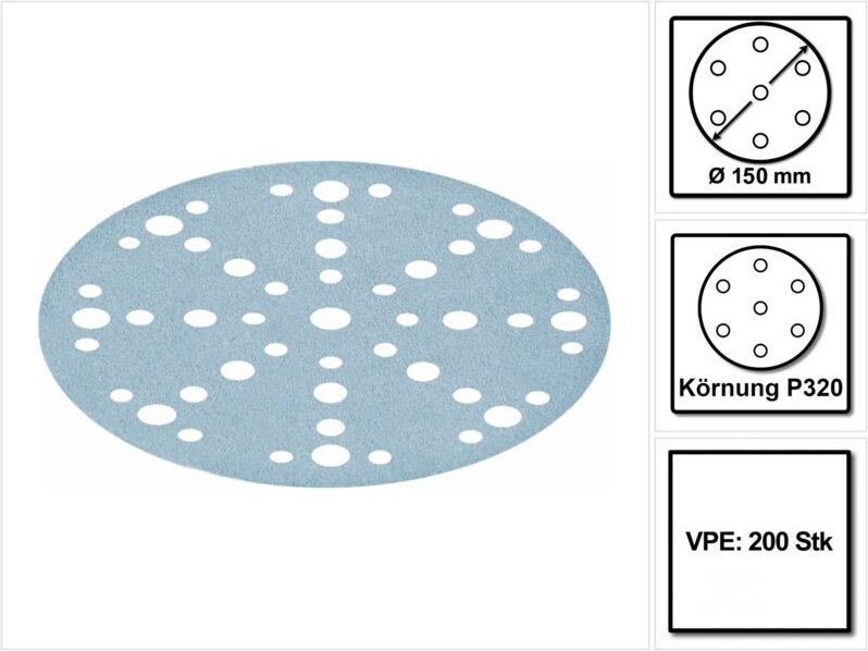 Stf D150/48 Schleifscheiben Granat P320 150 mm 200 Stk. ( 2x 575170 ) für ro 150, es 150, ets 150, ets ec 150, lex 150, ...