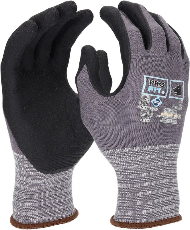 Pro fit Nitril-Feinstrickhandschuh – Größe 9 - 12 Paar, Arbeitshandschuhe atmungsaktiv, Schutzhandschuhe Grau/Schwarz