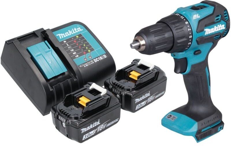 Makita DHP 490 SF Akku Schlagbohrschrauber 18 V 65 Nm Brushless + 2x Akku 3,0 Ah + Ladegerät