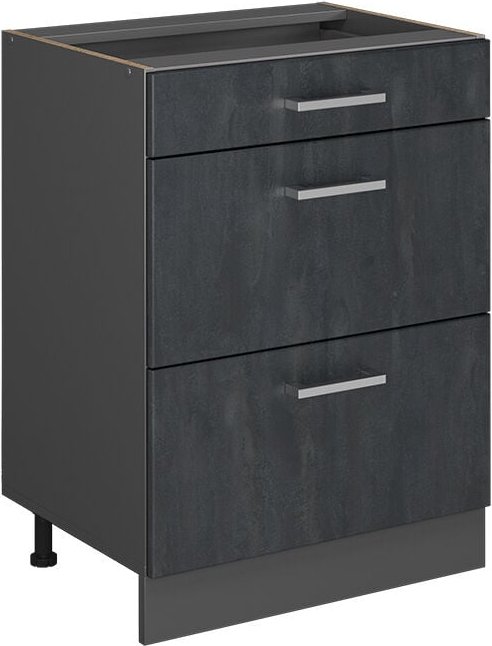 Küchenunterschrank R-Line, Schwarz Beton, 60 cm ohne Arbeitsplatte, Vicco