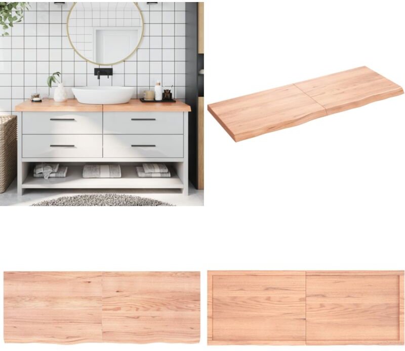 Waschtischplatte Hellbraun 160x60x(2-6) cm Massivholz Behandelt - Eichenholz Platte - Holz Waschttischplatte - Badrenovi...