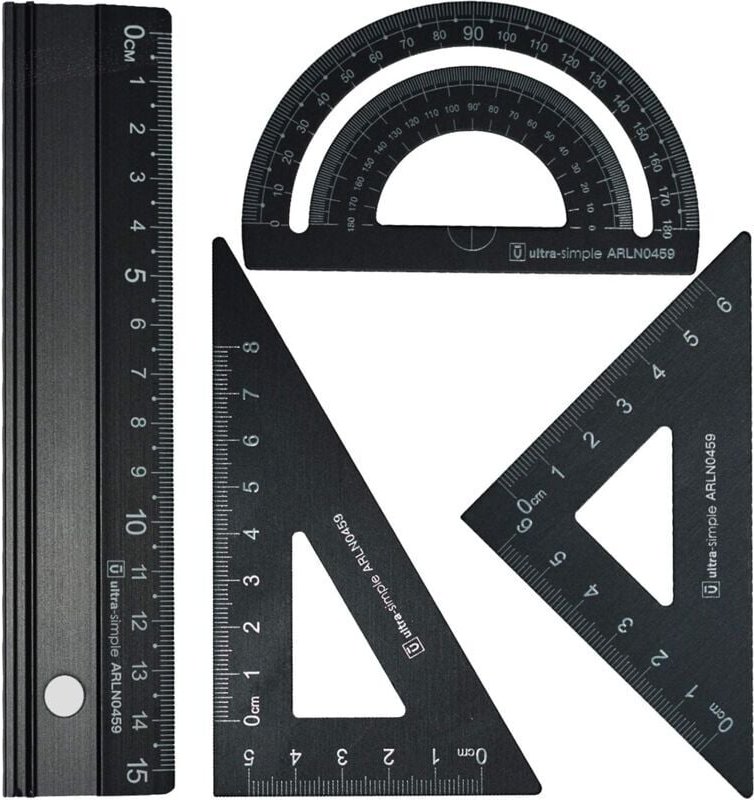 Thumbnail - Metall-Architekten-Maßstabslineal-Set – 4-teiliges Geometrie-Set für technisches Zeichnen, mathematisches Geometrie-Werk...