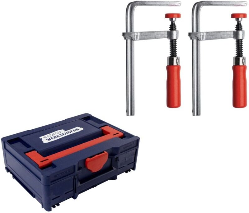 Tischzwinge gtr Spannweite 120 mm für Führungssschienen 2er Set & ew Systainer³ m 137 blau / rot - Bessey