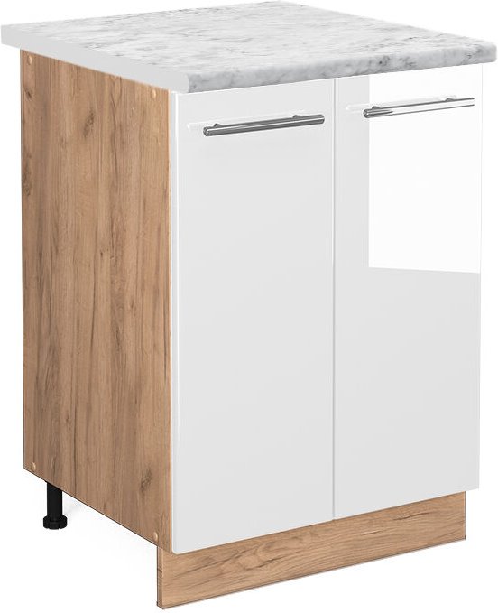 Vicco - Küchenunterschrank Fame-Line, Weiß Hochglanz, 60 cm , ap Marmor