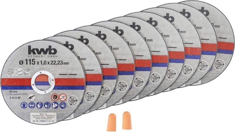 kwb Trennscheiben Dünn Winkelschleifer 115 mm Trenn-Scheibe f. Edel-Stahl INOX in Aufbewahrungs-Dose inkl. Ohrstöpsel AB...