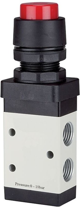 3/2-Wegeventil, manuell »M3«, Druckknopf, nc, monost., g 1/8, rot - Riegler