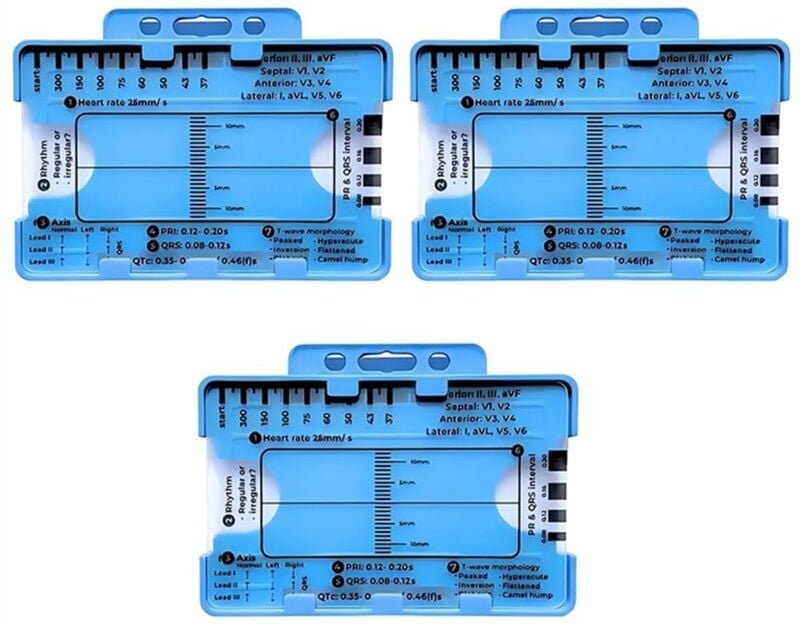 3-teiliges EKG-Lineal mit 7 Schritten, EKG-Lineal zur EKG-Interpretation,