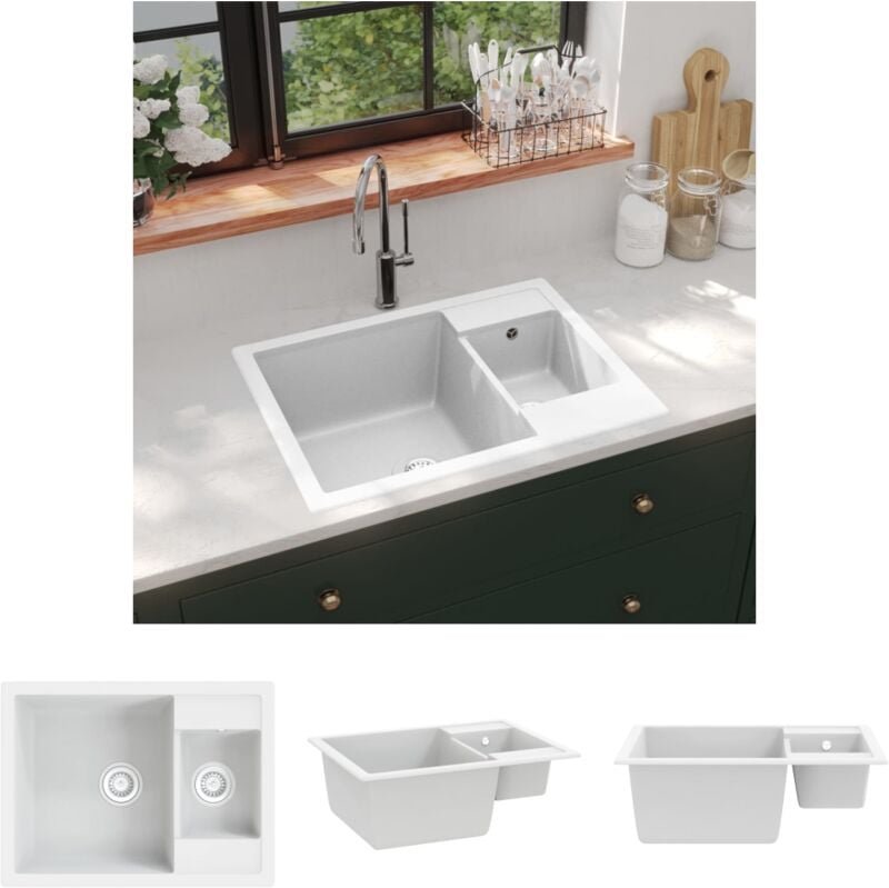 The Living Store - Küchenspüle mit Überlauf Doppelbecken Weiß Granit - Küchenspülen & Spülbecken - Weiß