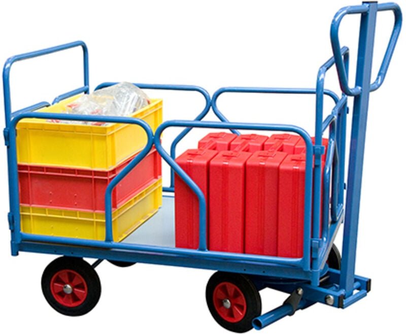 Transportwagen mit schwenkbarer Vorderachse 500 kg - 2 Rückenlehnen 2 Bordwände aus Rohr - Gummiräder 250 mm - 800007111
