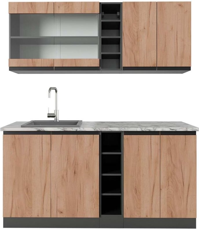 Vicco - Singleküche R-Line, Goldkraft Eiche/Anthrazit, 160 cm , ap Marmor