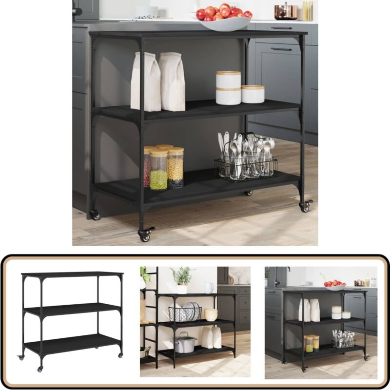 Küchenwagen Schwarz 102x50x95 cm Holzwerkstoff - Küchentisch - Servierwagen - Mobiliar - Küchengeräte - Lagerraum