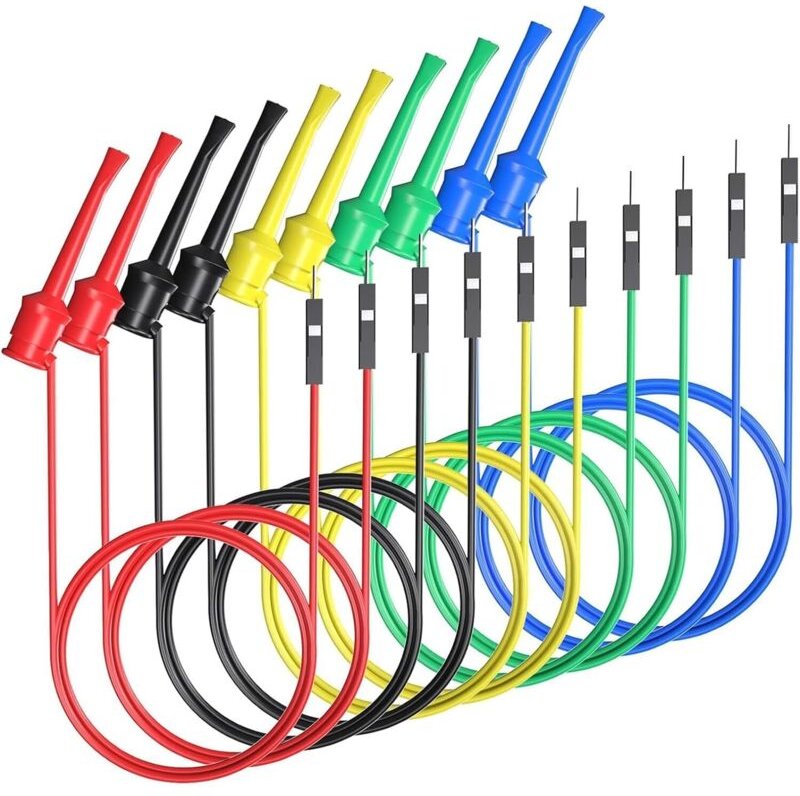 Bluedeer - 10 Stück Prüfhakenklemmen für Steckplatinen-Überbrückungskabel – weiche Silikon-Prüfkabel für elektronische u...