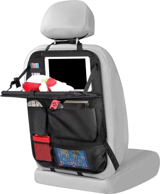 Thumbnail - Kinder-Auto-Organizer, Kinder-Autositzschutz, Tablet-Aufbewahrungsschutz mit faltbarer Tischablage und transparenter Tas...