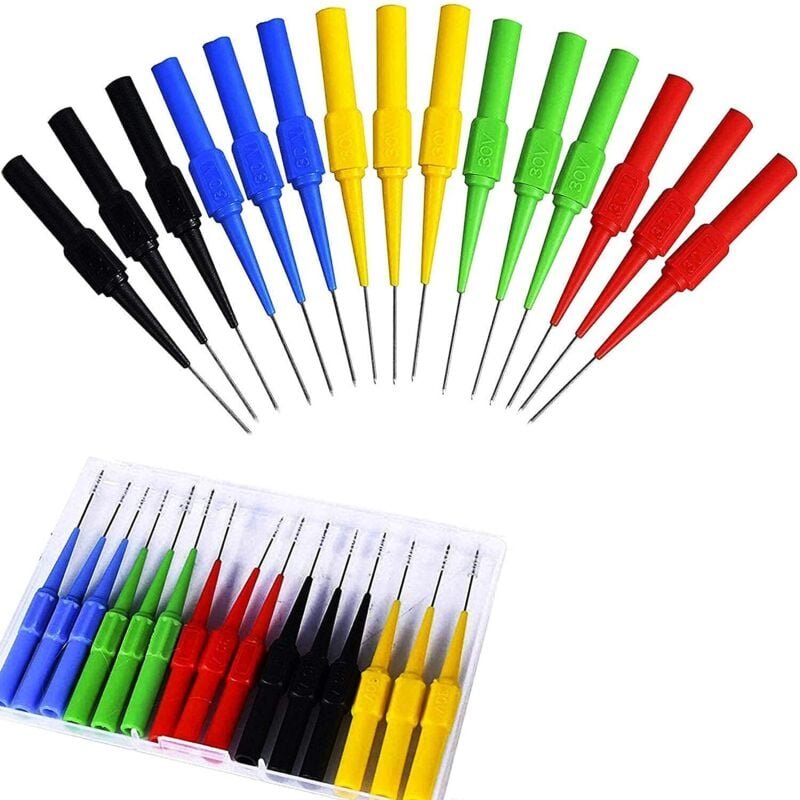 Thumbnail - Tigrezy - 15 Stück Piercing-Testclips, Sonden, Multimeter-Prüfspitzen, Testclip-Sonde mit Bananenstecker-Isolierung, 4 m...