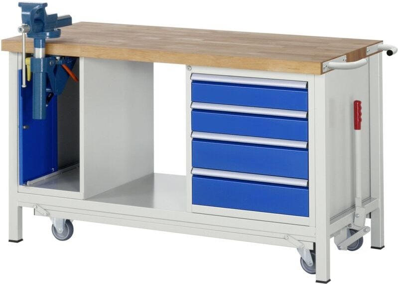 Werkbank mit Fahrgestell 8185, B1500xT700xH880mm, 4x Schublade-TA, 1xSSK - RAU