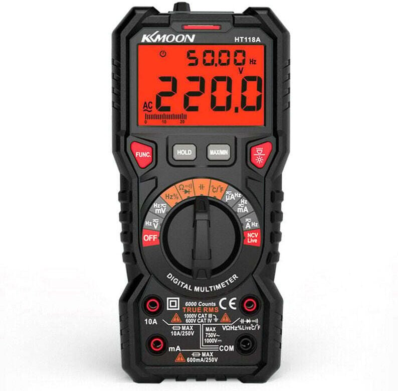 Digitales Auto-Multimeter, TRMS 6000 Counts (LED-Klemmenführung), Amperemeter, professioneller elektrischer Tester, Temp...