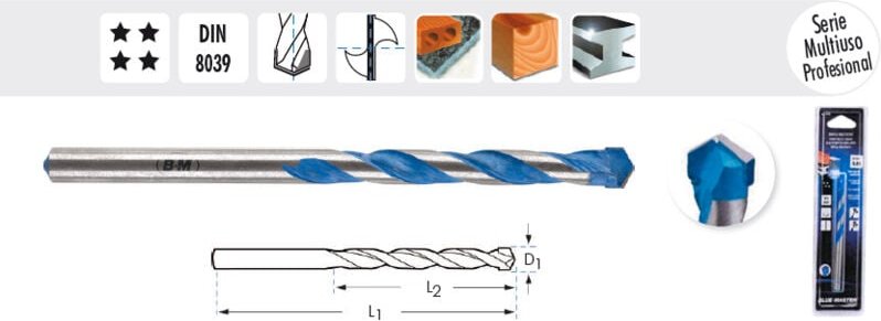 Professioneller Mehrzweckbohrer 5 mm Blue Master BW805B im Blister