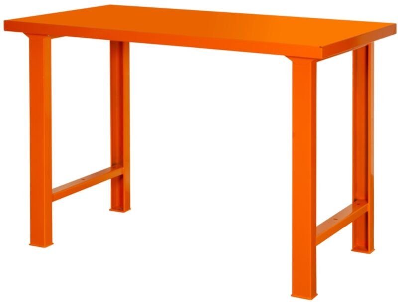 Bahco Robuste Werkbank mit Stahl-Arbeits/-Ablageplatte und 4 Beinen, orange, 1800 mm x 750 mm x 1030 mm