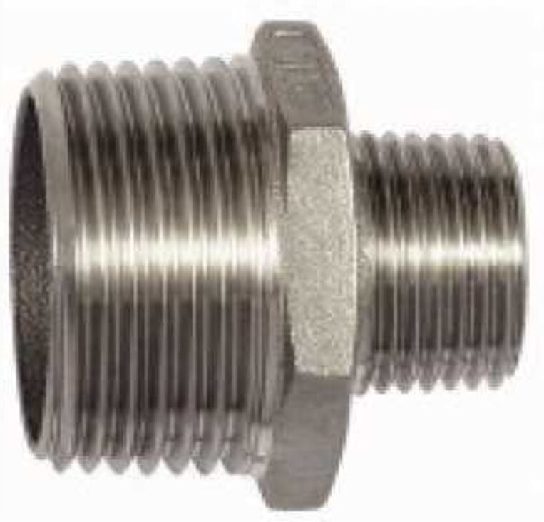 Doppelgewindenippel, red., Sechskant, r 1, r 3/8, es 1.4408 - Riegler