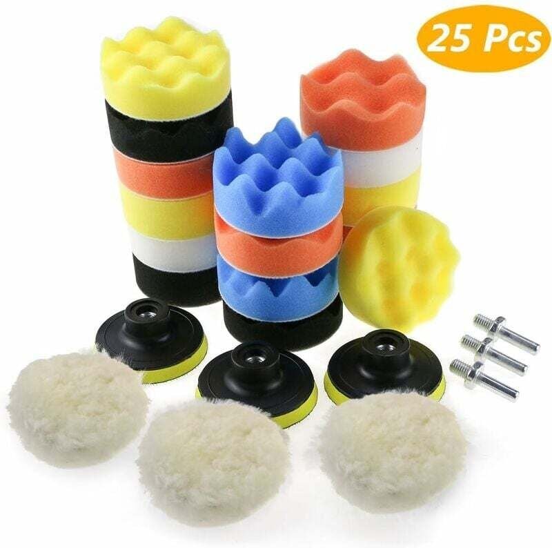 Thumbnail - Shining house Auto-Polierschwamm, Polierschwamm-Set mit M10-Bohrer-Adapter, 25-teiliges Polierpad-Set, Woll-Wachspads fü...