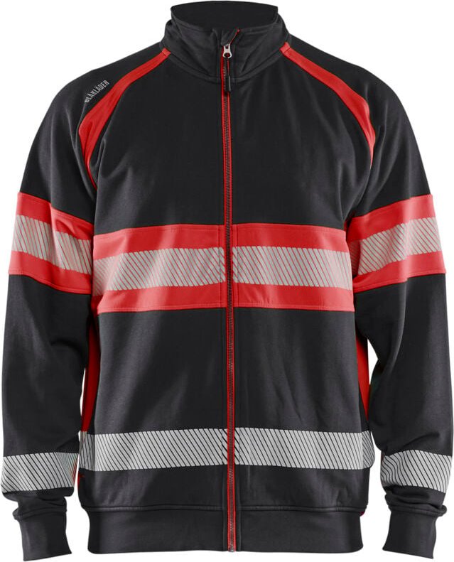 Arbeits-Sweatshirt mit Reißverschluss, Hochsichtbarkeit 3551 – Schwarz/Neonrot 4XL