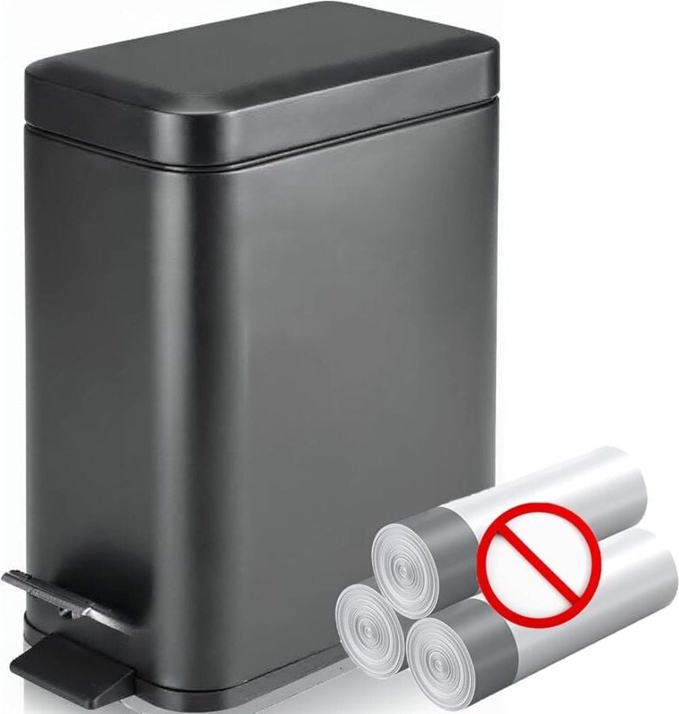 Thumbnail - Rechteckiger 5-Liter-Mülleimer mit Absenkautomatik, rutschfestem Einsatz und Deckel, Verwendung als Mini-Papierkorb, sch...