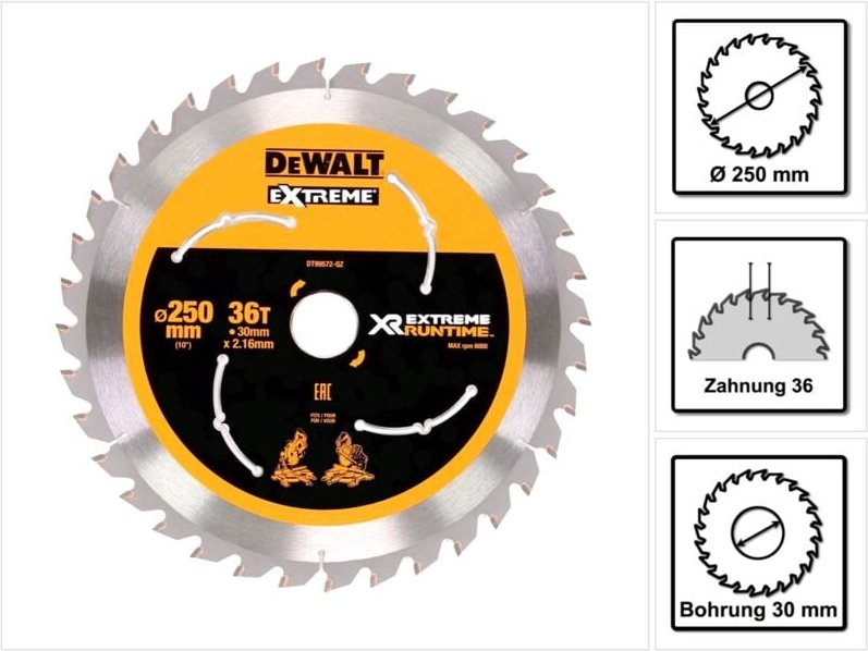 DEWALT Kreissägeblatt stationär 250/30 mm 36WZ/FZ DT99572-QZ