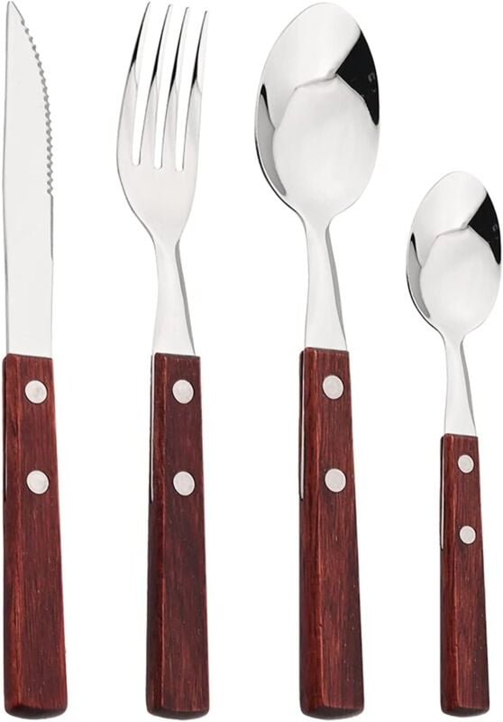 4-teiliges Besteckset aus 304 Edelstahl, Vintage-Holzgriff, Partybesteck, Servierutensilien