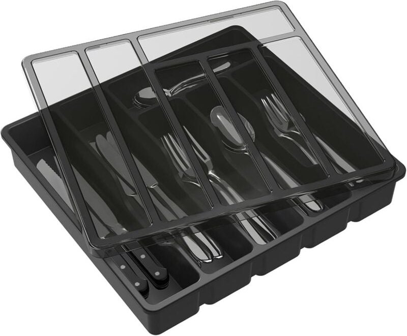 Thumbnail - Gabrielle - Schubladen-Besteck-Organizer mit Deckel, Küchenbesteck-Organizer, Kunststoff-Besteck-Organizer für Löffel, G...