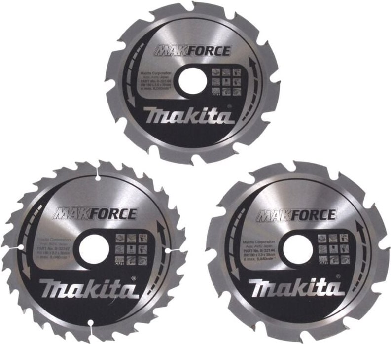 Kreissägeblatt makforce Set 3Stk. 190/30 mm, 2x12 z, 1x24 z, 1,4 mm, Holz - Makita