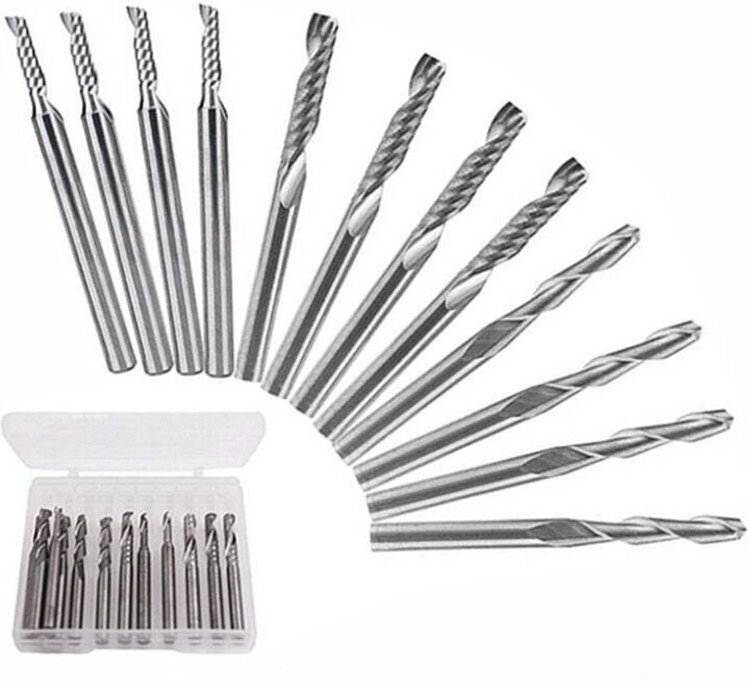 12-teiliges Hartmetall-Schaftfräser-Set, 4 Stück 1/8 Zoll Doppelschneidfräser + 8 Stück 1-Schneidige Einzelschneidfräser...